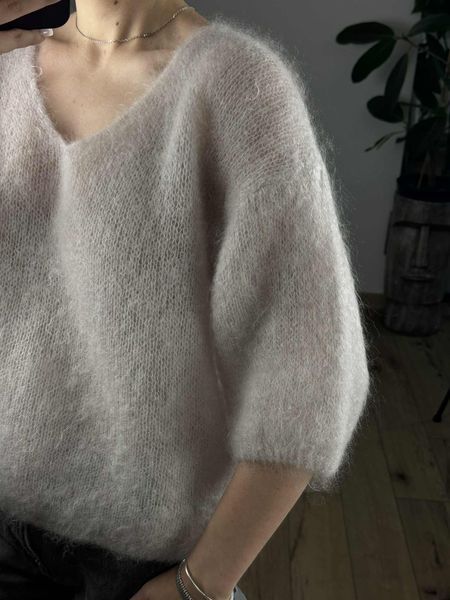Sweter Kid Mohair- Fluffy V-Neck , Dostępny, Szary, S/M