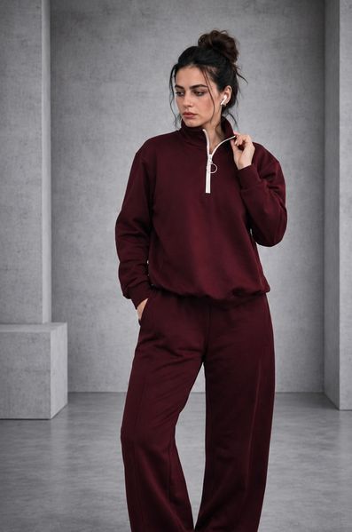 Cotton  Wide Leg Set, Dostępny, Bordowy, XS