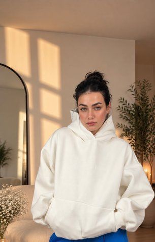 Bluza Dresowa Oversize Minimal Hoodie, Dostępny, Biały, jeden rozmiar
