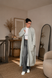 Długi Kardigan Kimono z Wiązaniem w Pepitkę, Dostępny, XS/S